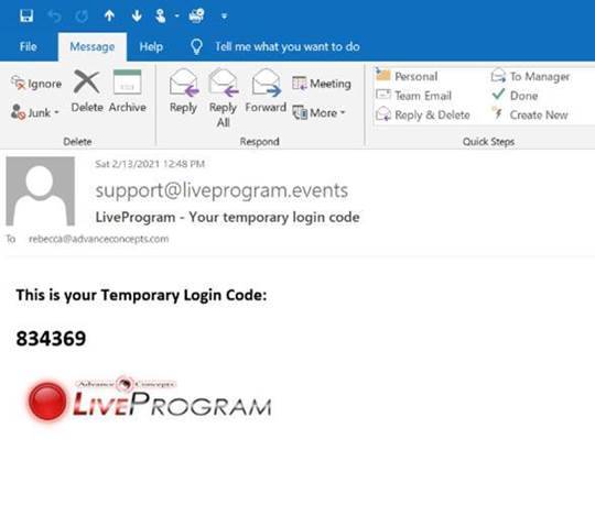 This is your temporary log-in code